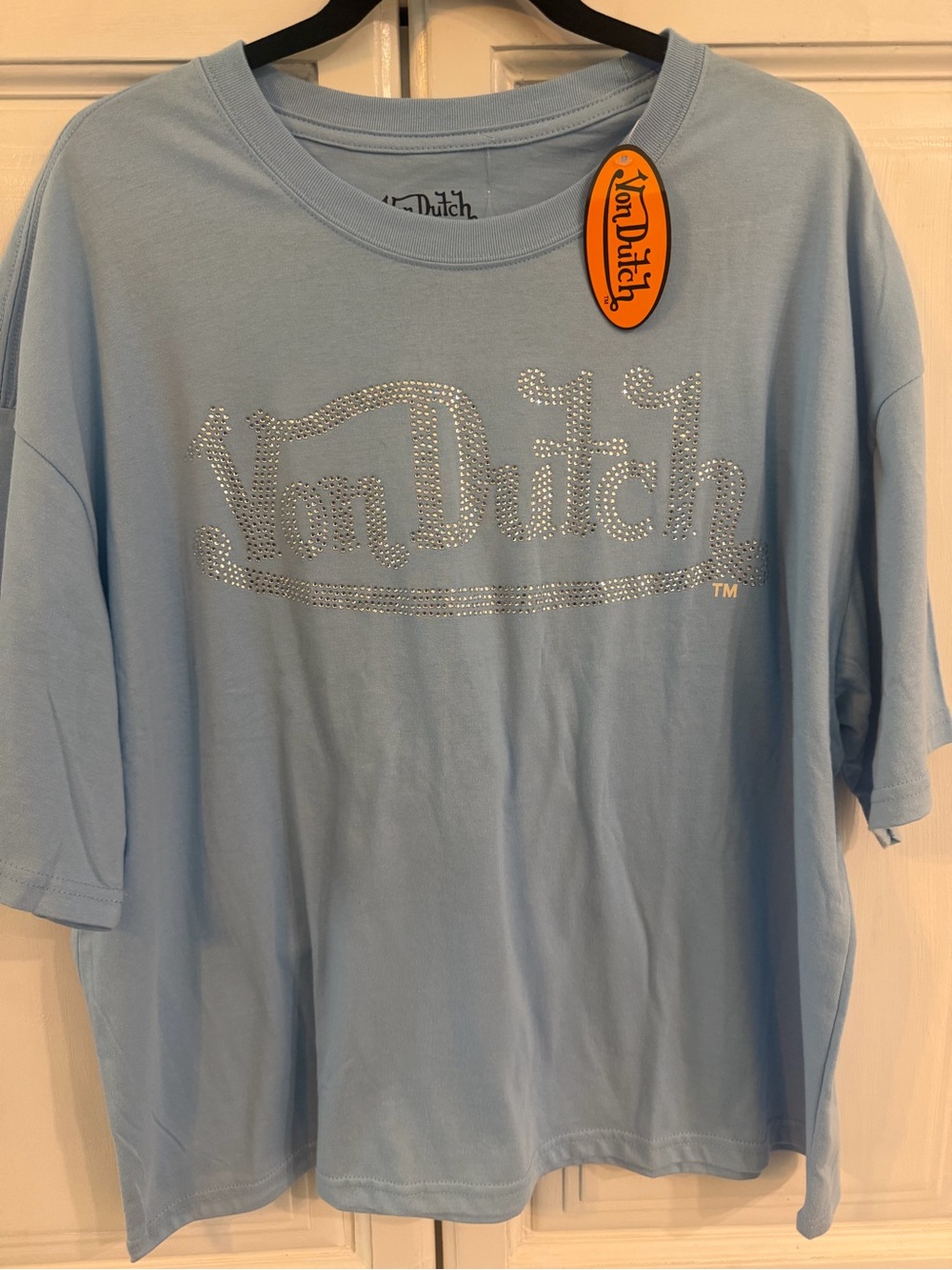 Von Dutch Baby Blue Rhinestone Logo Tee Shirt with Tag